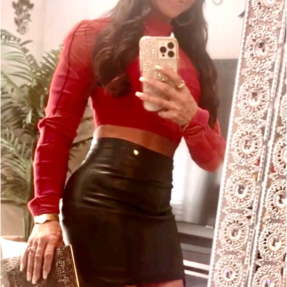 House of CB Tijah Orange Red Mesh Crop Top